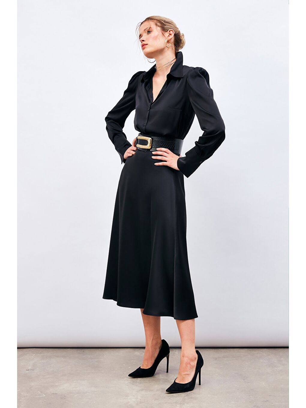 Midi Boy Saten Etek - Siyah-1