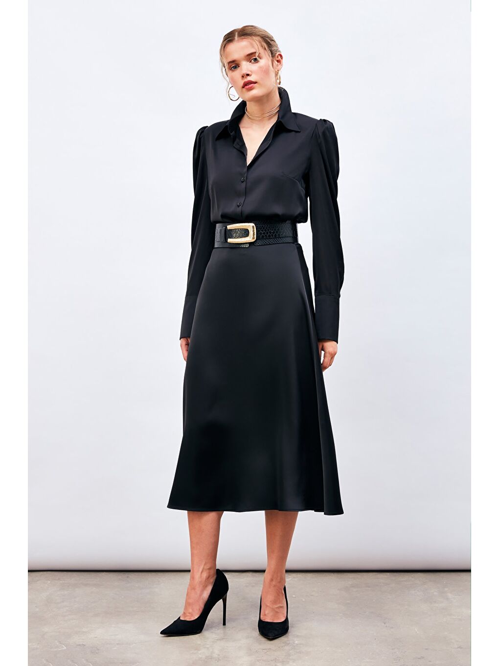 Midi Boy Saten Etek - Siyah-2