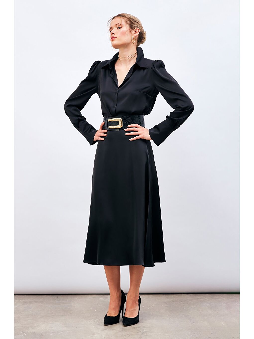 Midi Boy Saten Etek - Siyah-3