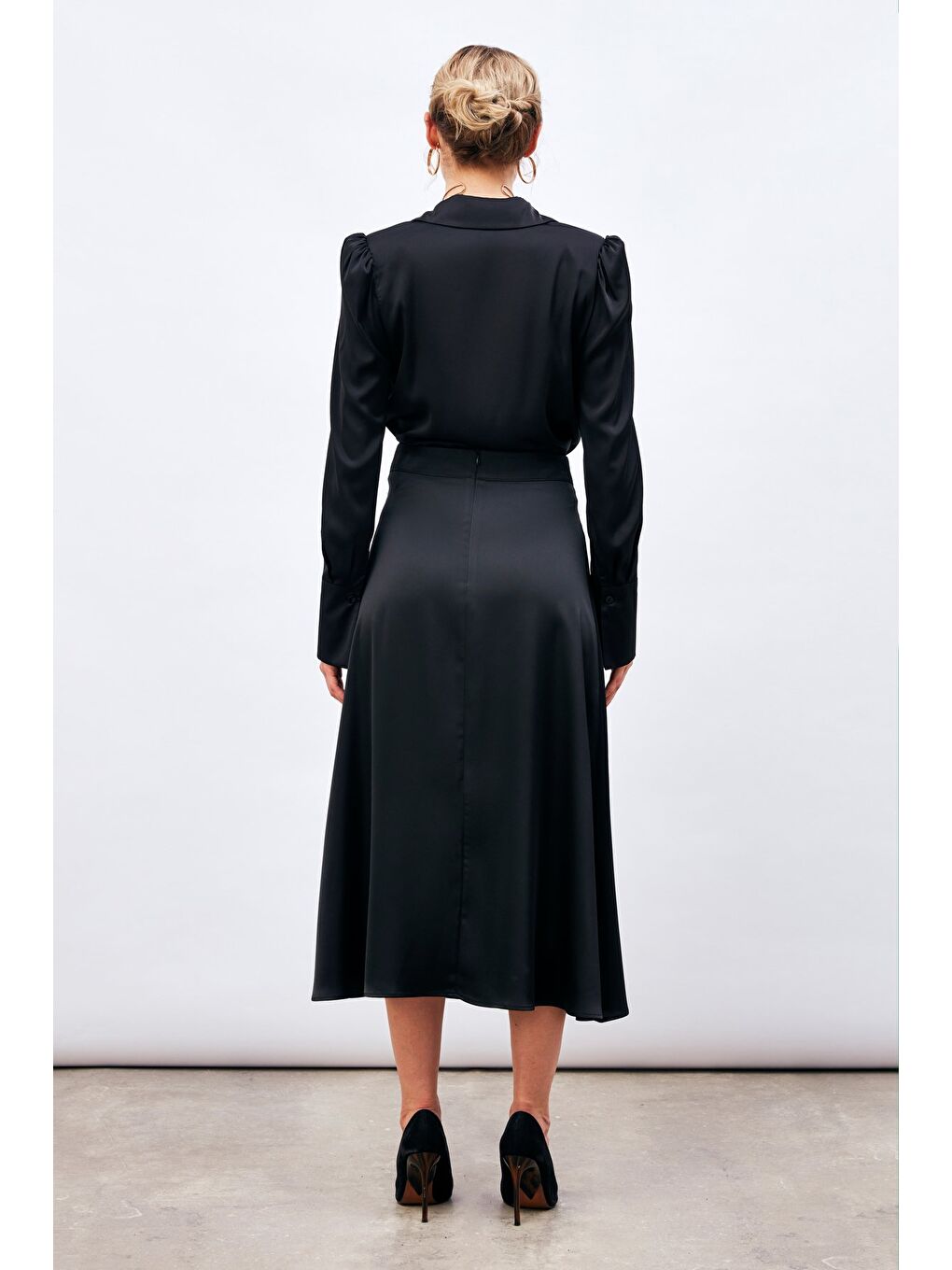 Midi Boy Saten Etek - Siyah-4