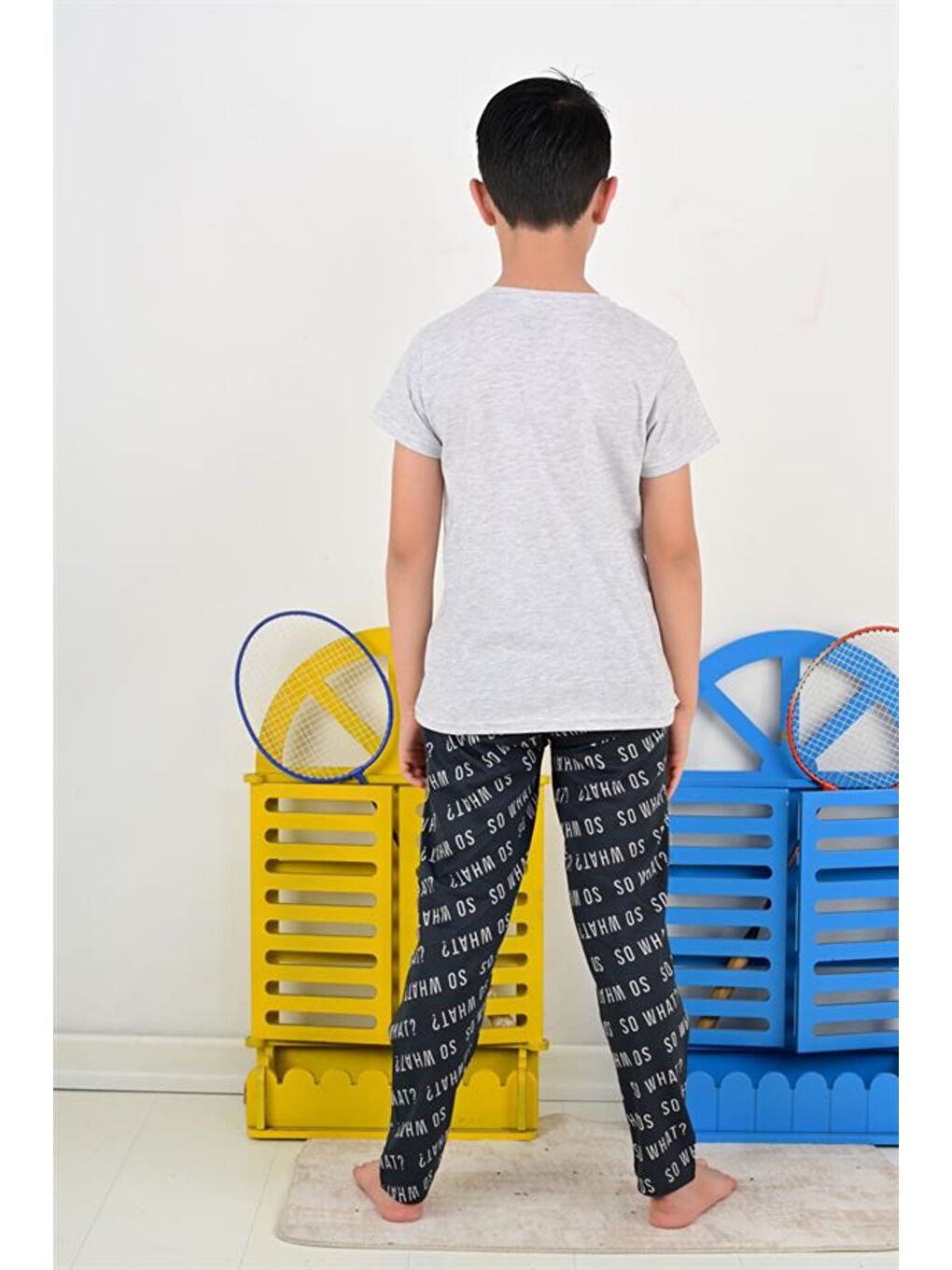 Erkek Çocuk Kısa Kollu Pijama Takımı So What Skate Model Gri-1