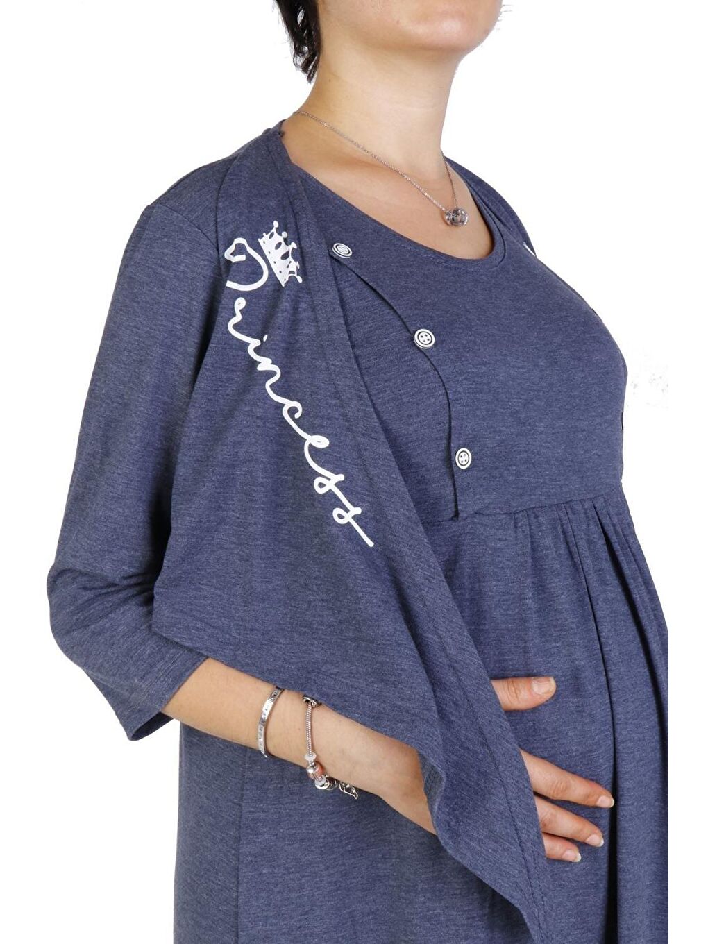 Lacivert Hamile Tunik Gecelik Kısa Kollu Elastanlı-2