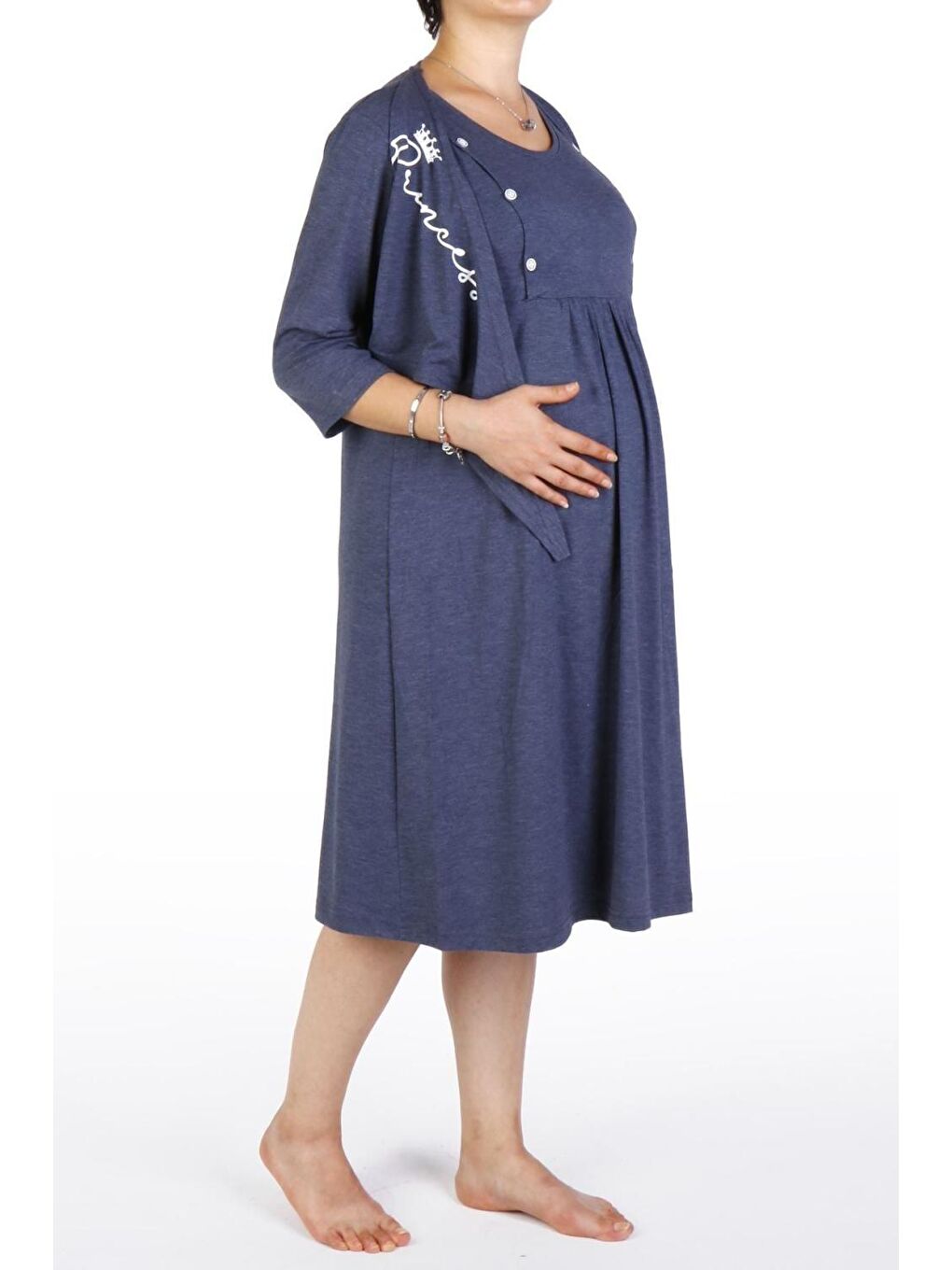 Lacivert Hamile Tunik Gecelik Kısa Kollu Elastanlı-3