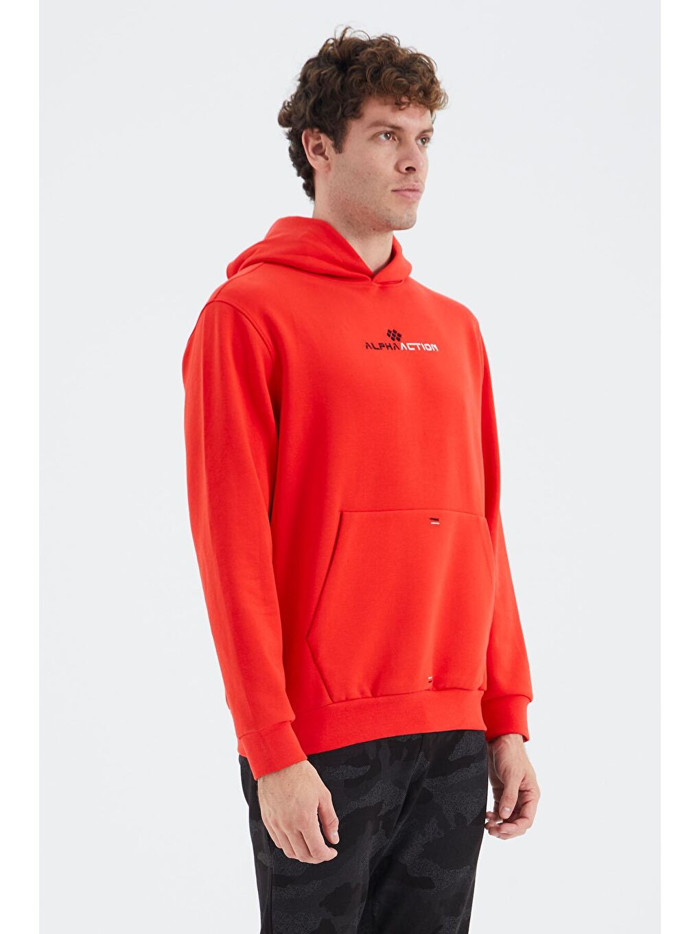 TOMMYLIFE Kırmızı Fiesta Kapüşonlu Kanguru Cep Detaylı Rahat Kalıp Erkek Sweatshirt - 88280 - 4