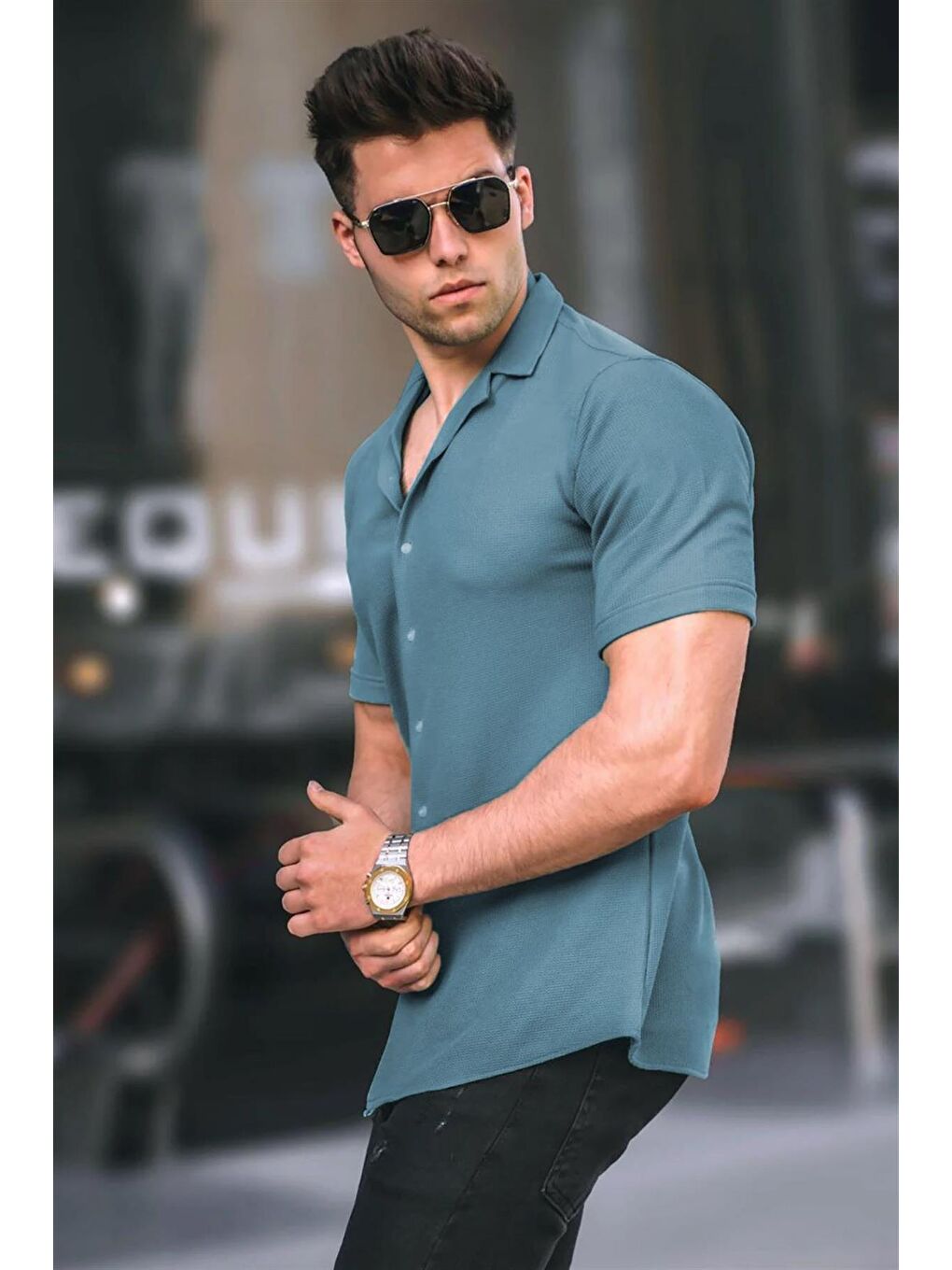 Erkek İndigo Kısa Kollu Gömlek 5500