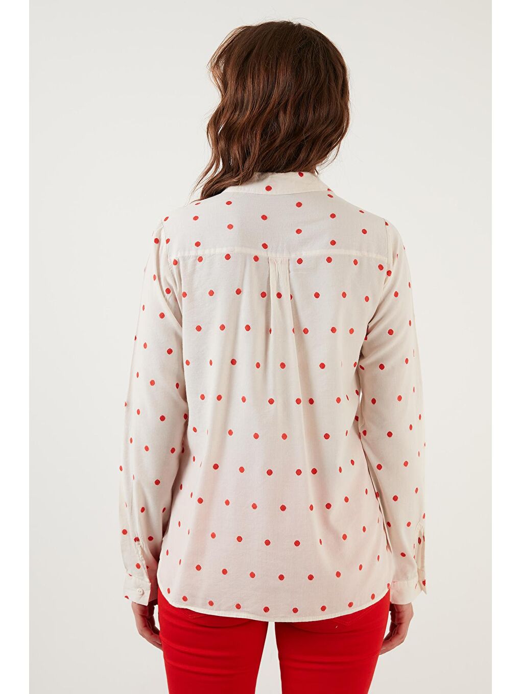 Kırmızı Regular Fit Puantiyeli Pamuklu Gömlek 514337310-4