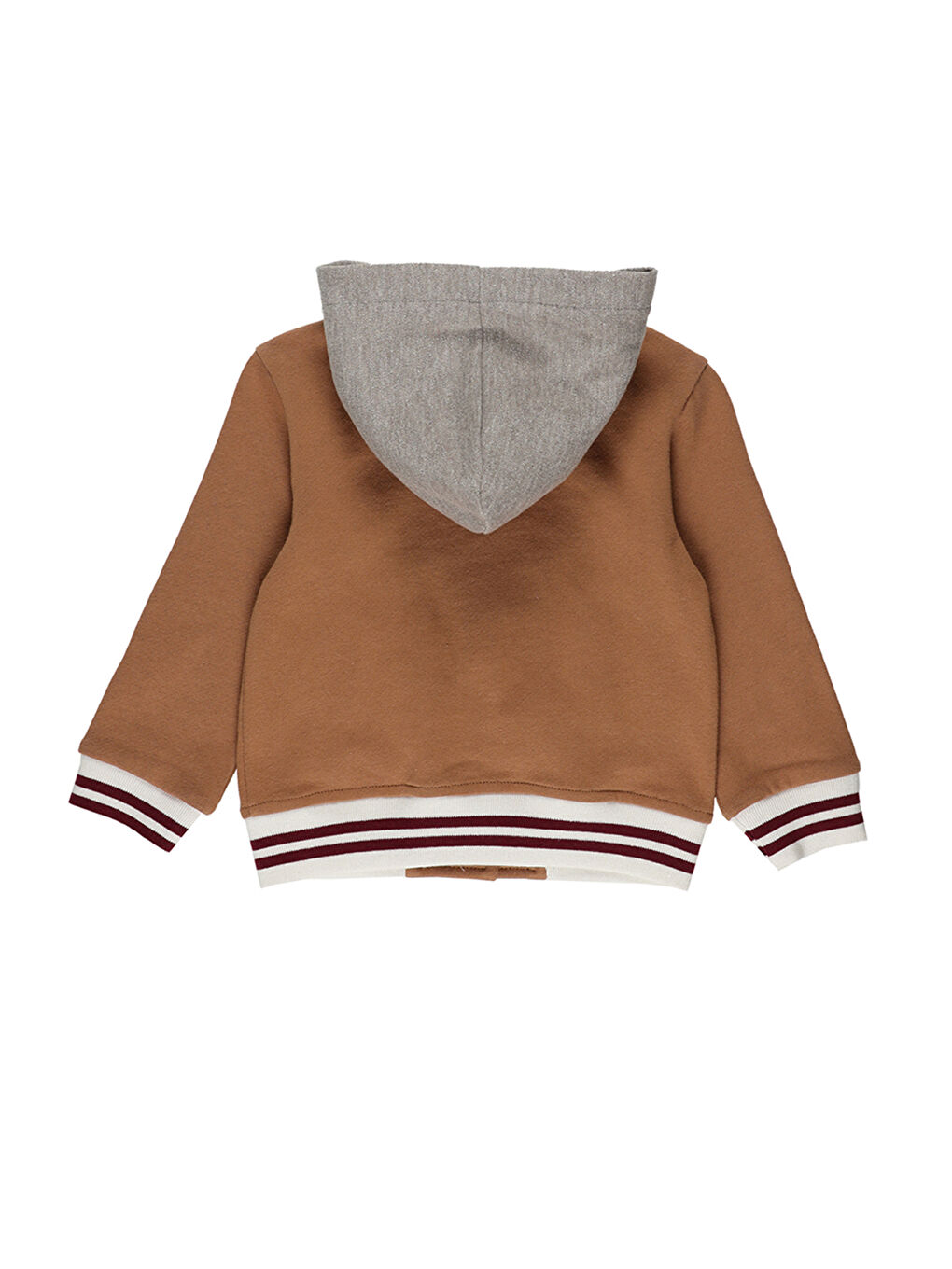 Kahverengi Kız Bebek Kapüşonlu Camel Örme Ceket-1