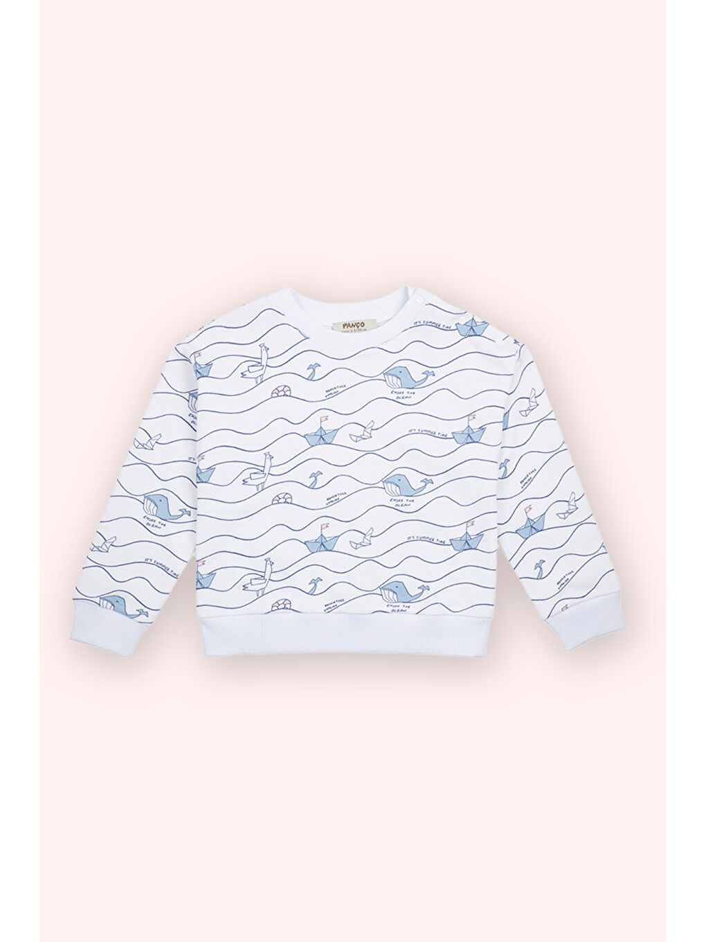 Erkek Bebek Baskı Detaylı Beyaz Sweatshirt-1