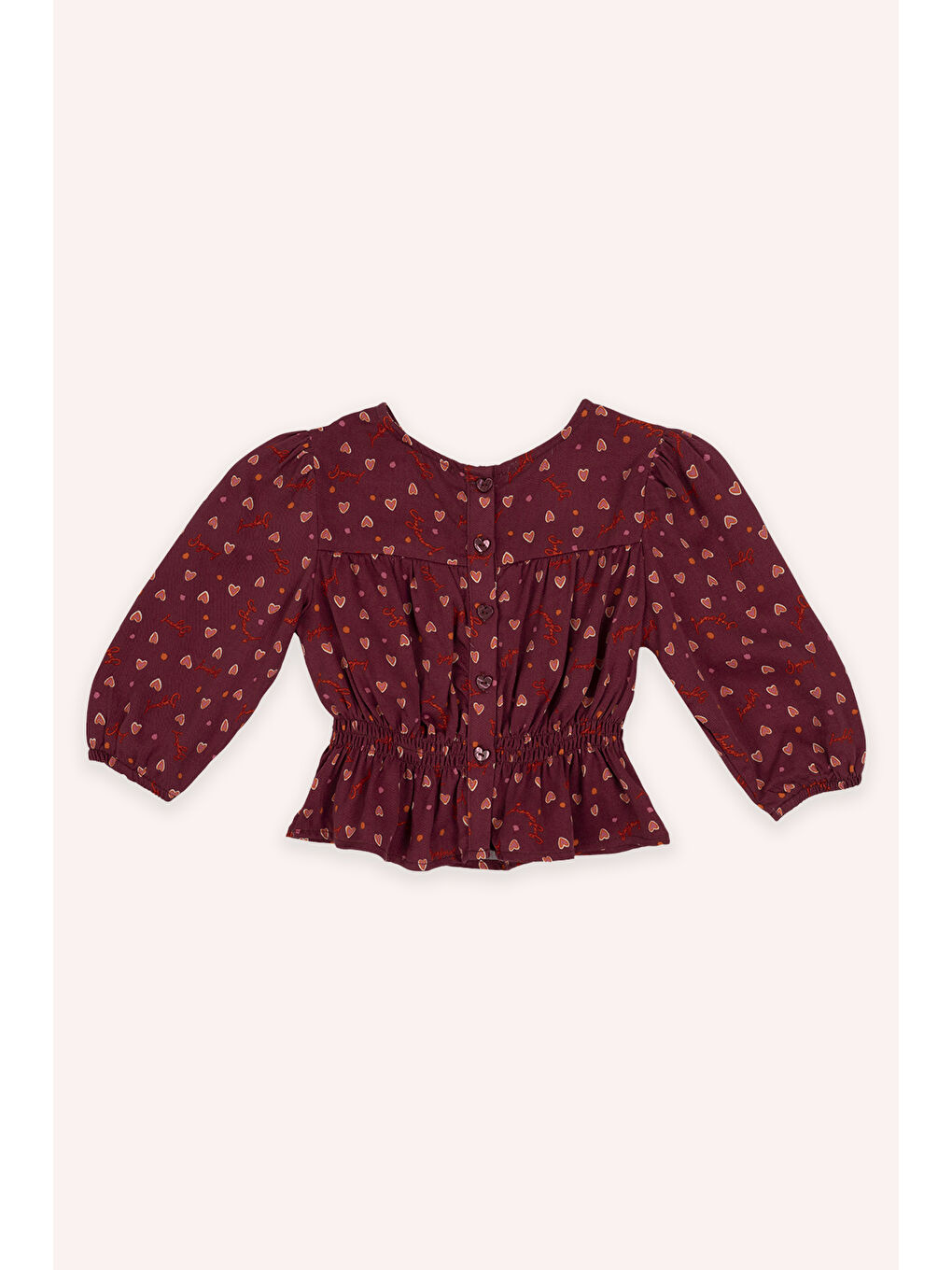 Kız Bebek Kalp Desenli Bordo Bluz-2