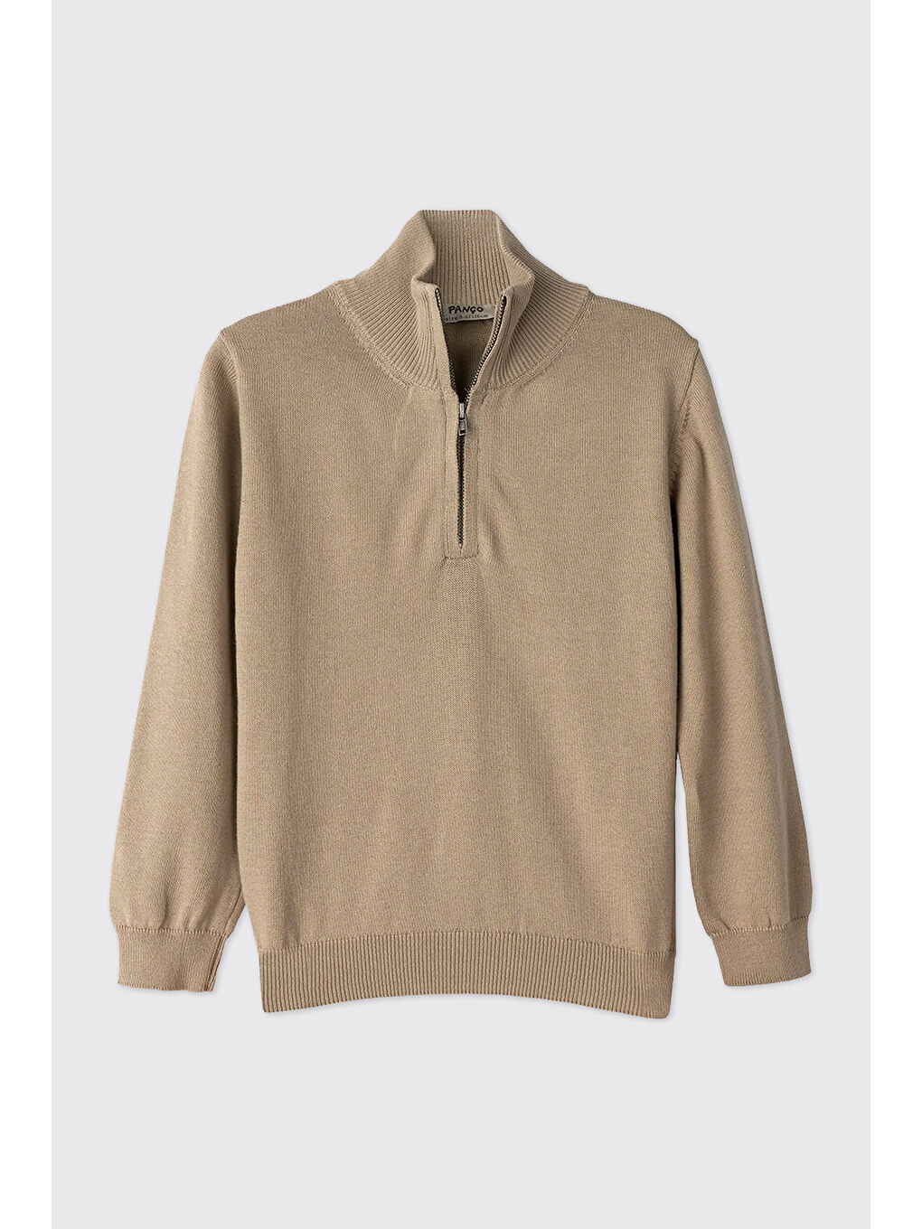 Erkek Çocuk Dik Yakalı Yarım Fermuarlı Bej Triko-2