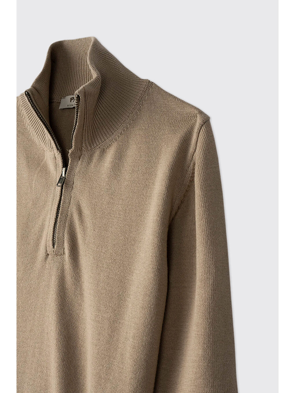 Erkek Çocuk Dik Yakalı Yarım Fermuarlı Bej Triko-3