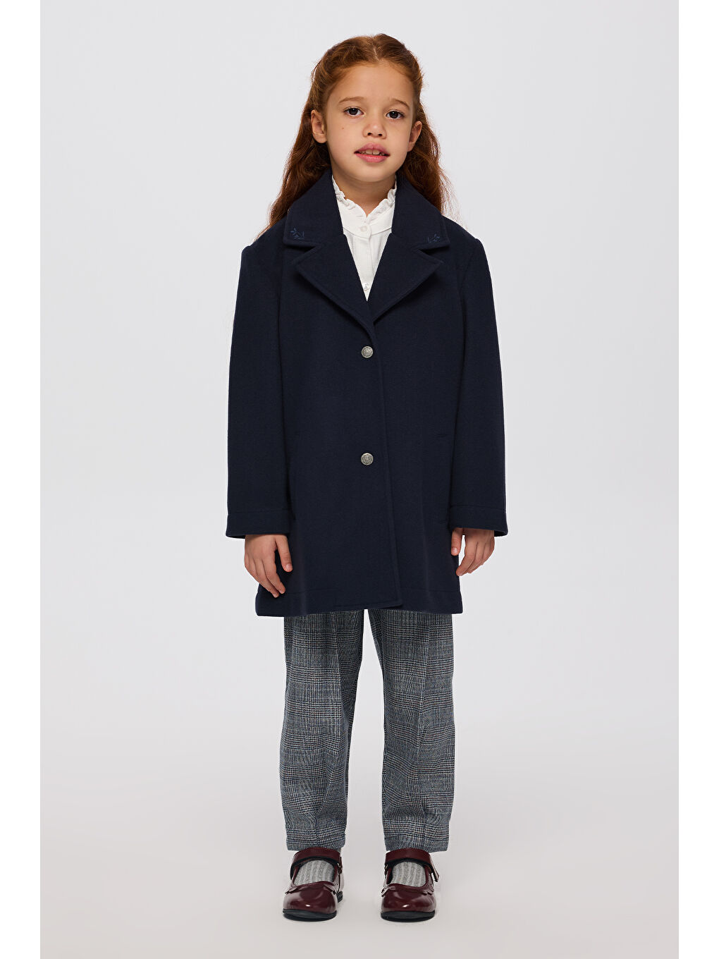 Kız Çocuk Düğmeli Lacivert Kaban
