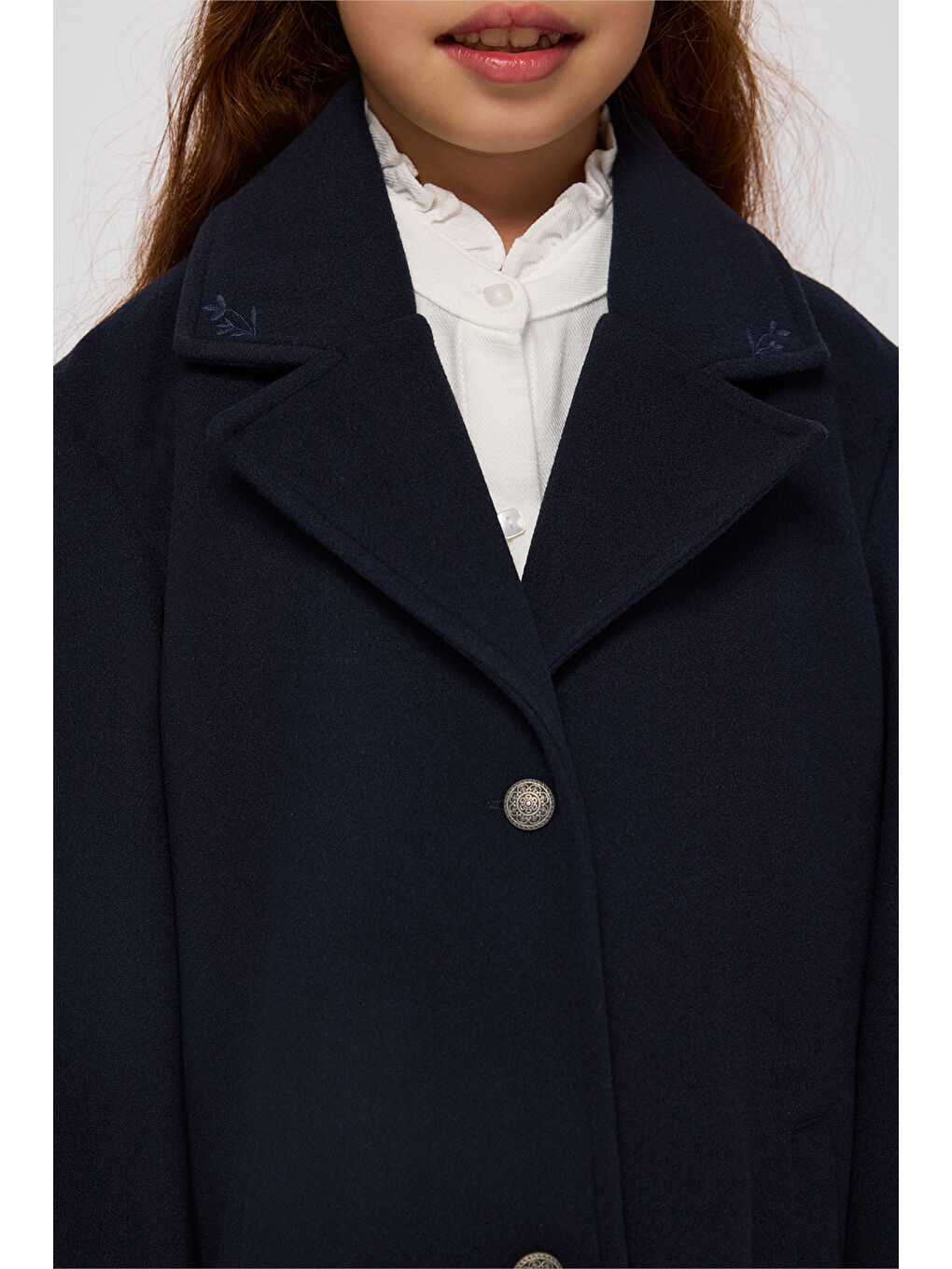 Kız Çocuk Düğmeli Lacivert Kaban-5