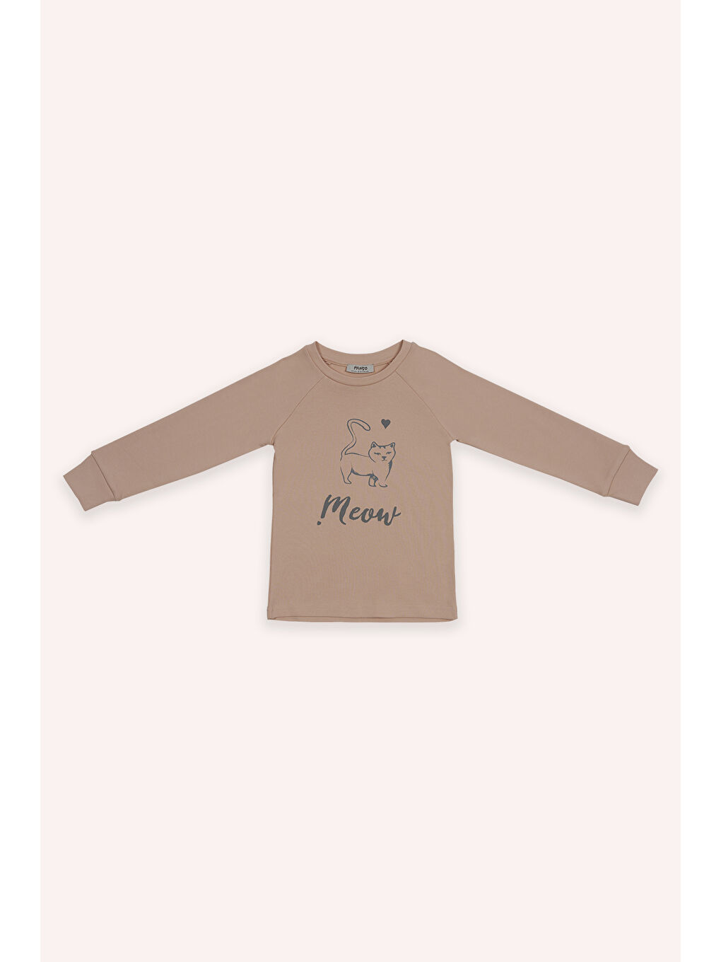 Pembe Kız Çocuk Kedi Baskılı Somon Pijama Takımı-2