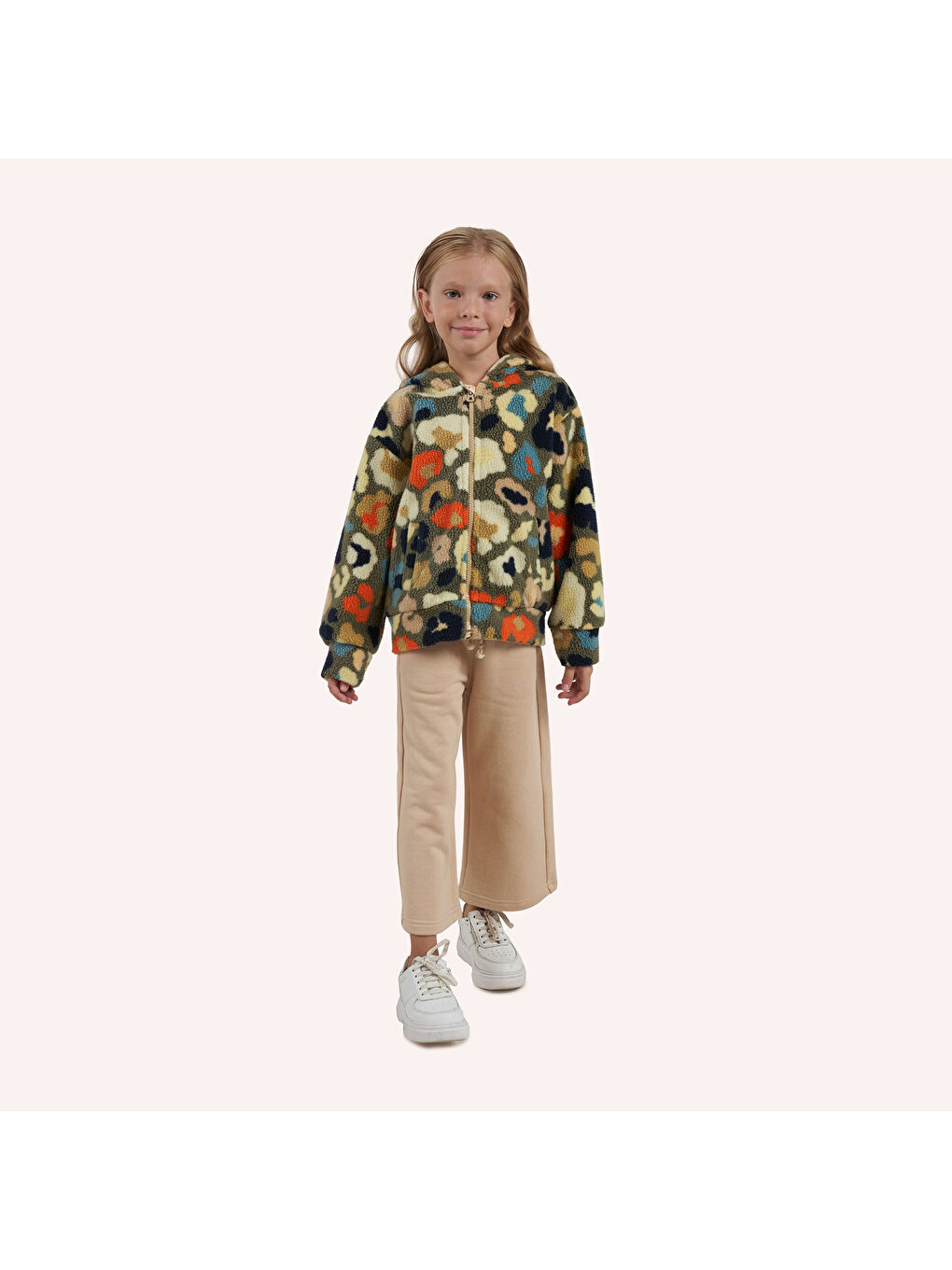Kız Çocuk Desenli Fermuarlı Yeşil Pelüş Ceket