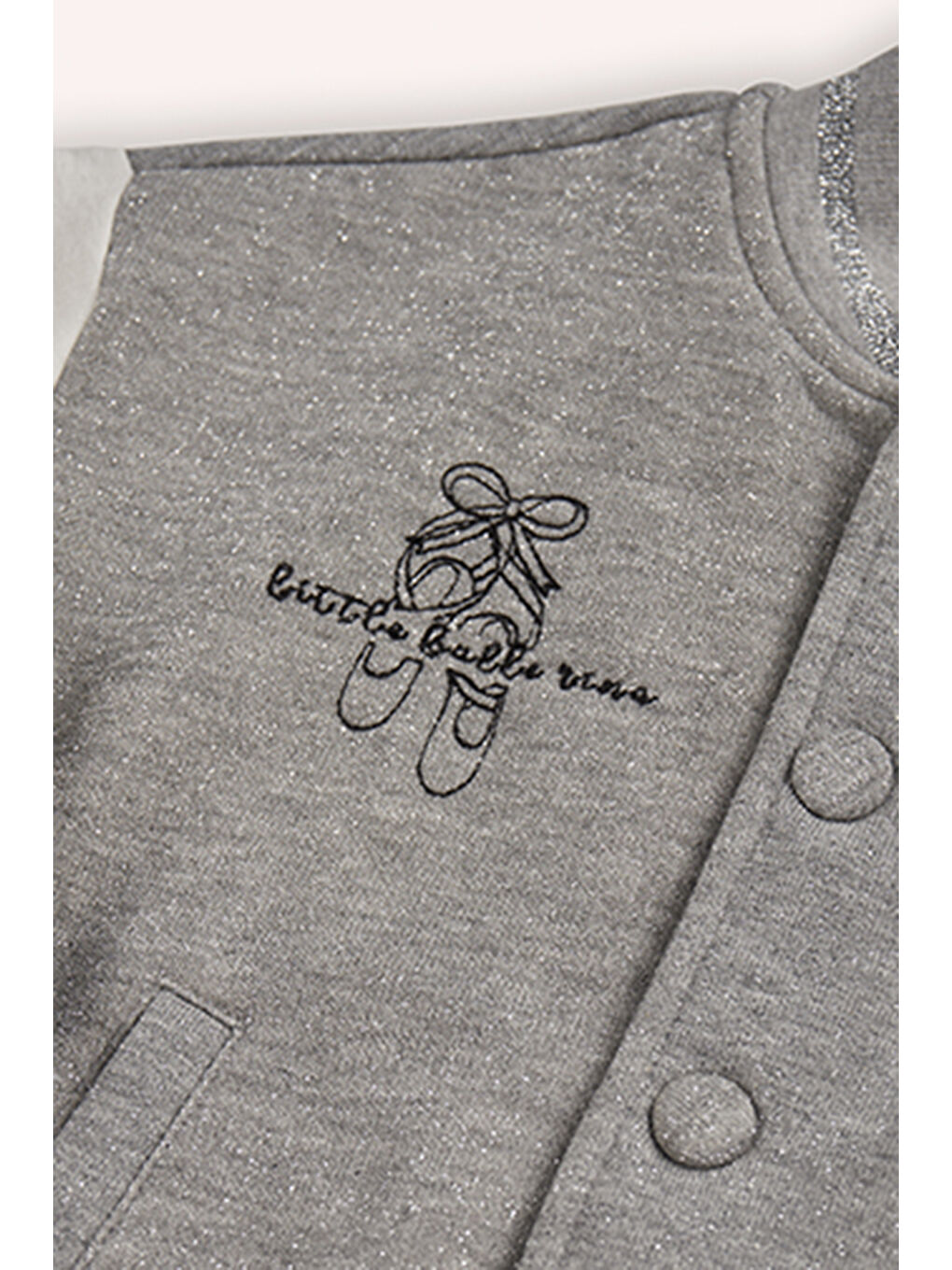 Kız Bebek Nakış Detaylı Örme Gri-Melanj Ceket-2