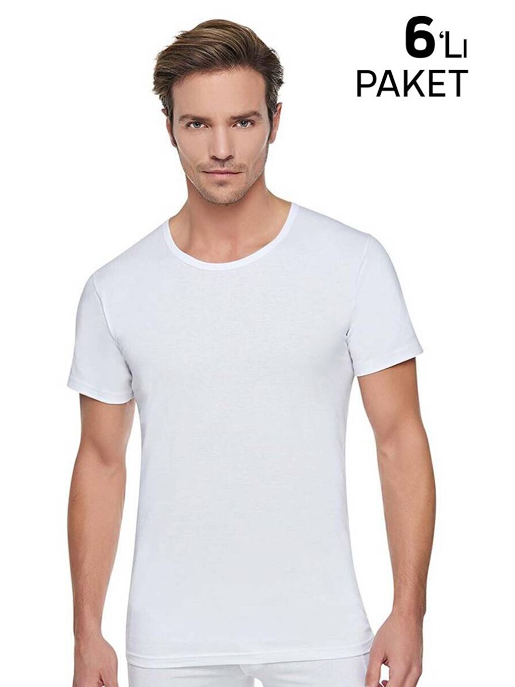 6'lı Erkek Beyaz %100 Pamuk Bisiklet Yaka Penye Büyük Beden Fanila