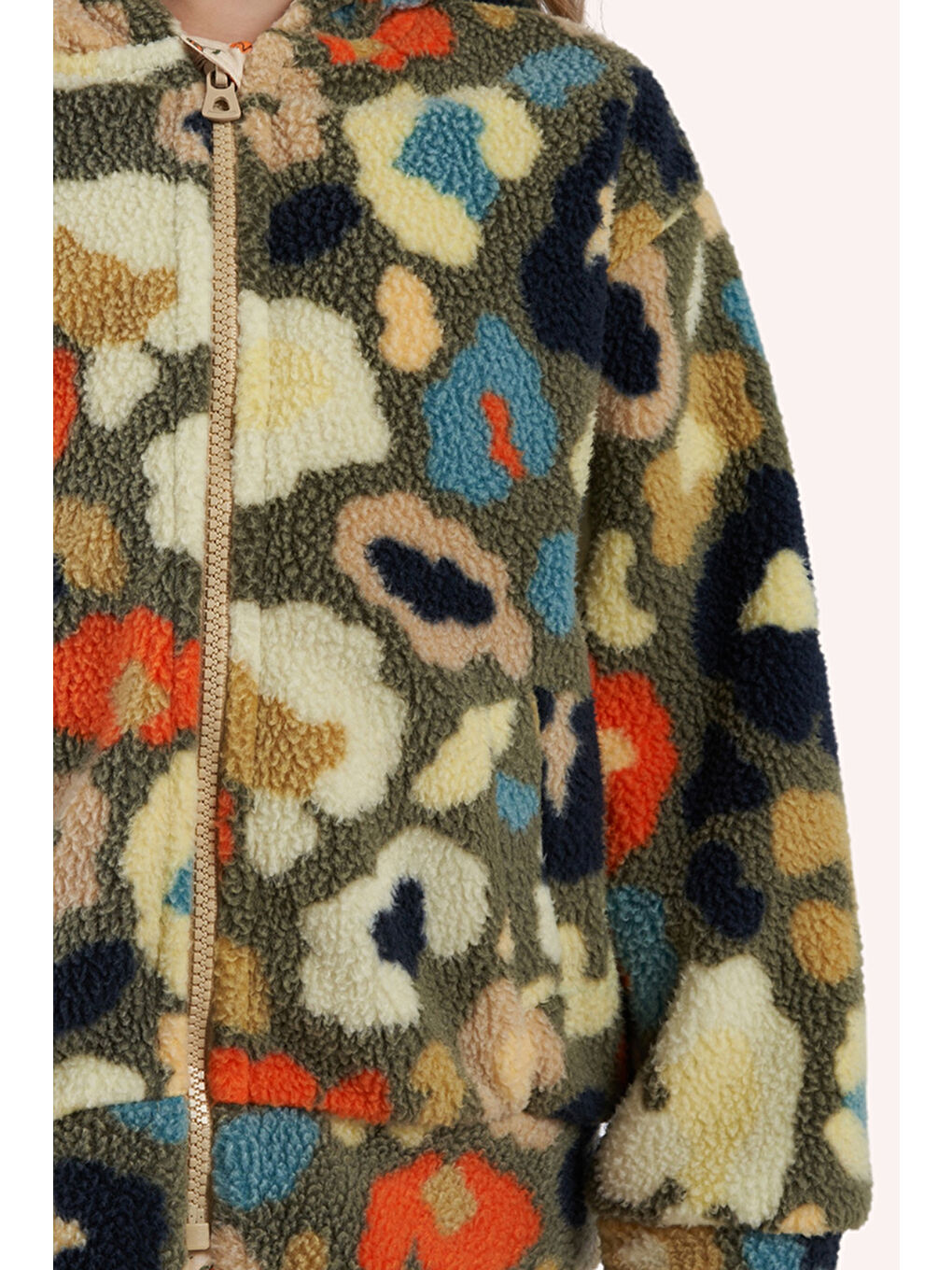 Kız Çocuk Desenli Fermuarlı Yeşil Pelüş Ceket-4