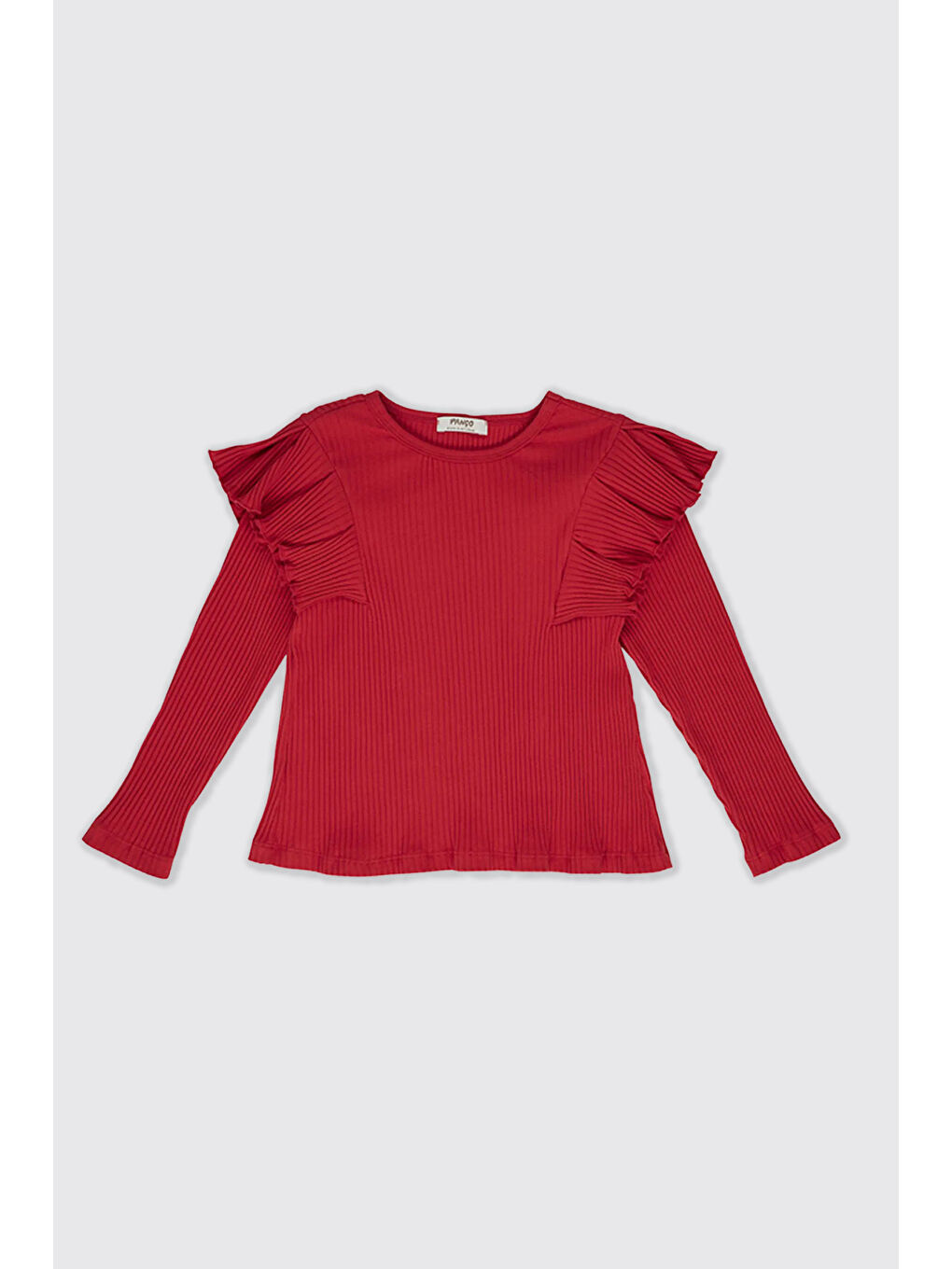 Kız Çocuk Kolları Fırfır Detaylı Kırmızı Tişört-1