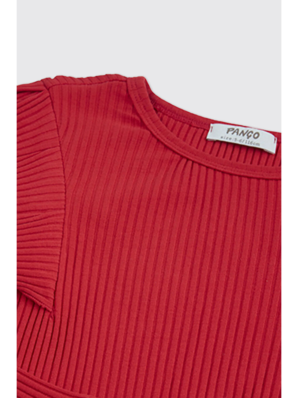 Kız Çocuk Kolları Fırfır Detaylı Kırmızı Tişört-2