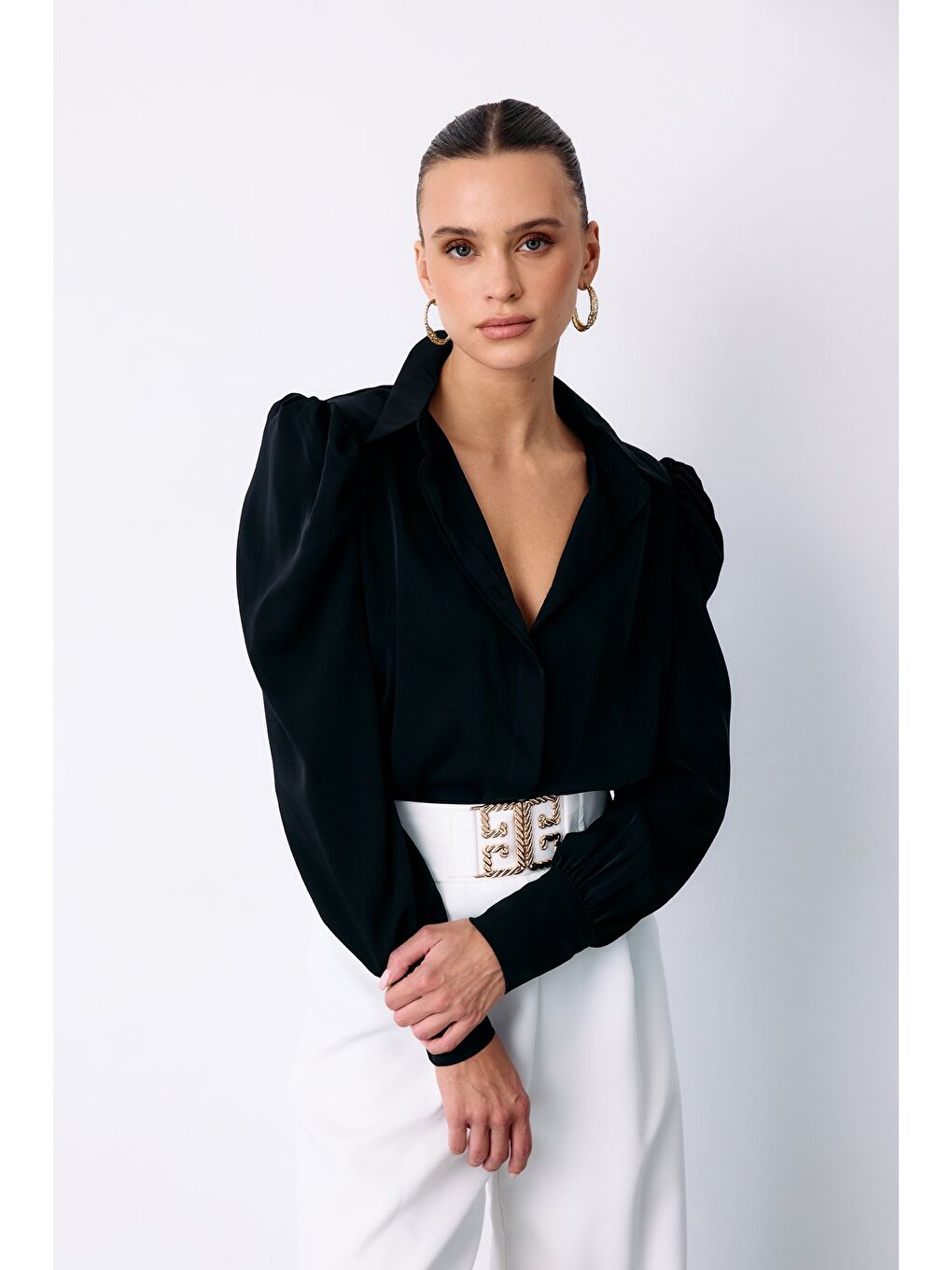 Vatkalı Klasik Gömlek - Siyah-1