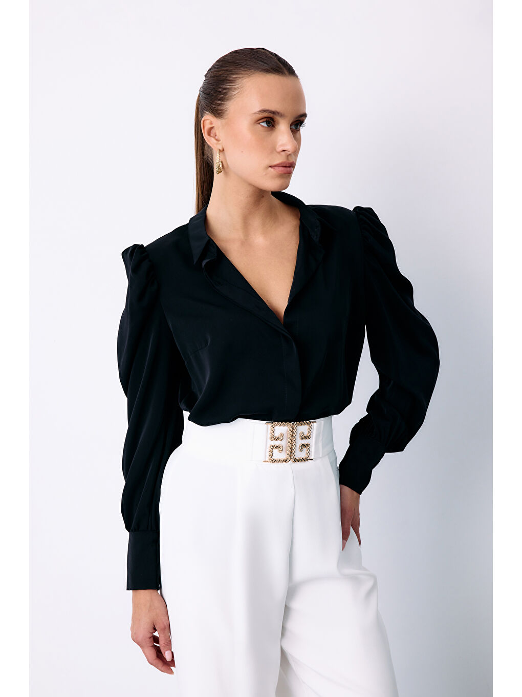 Vatkalı Klasik Gömlek - Siyah-2