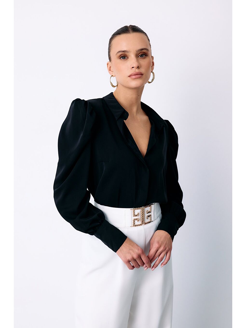 Vatkalı Klasik Gömlek - Siyah-3