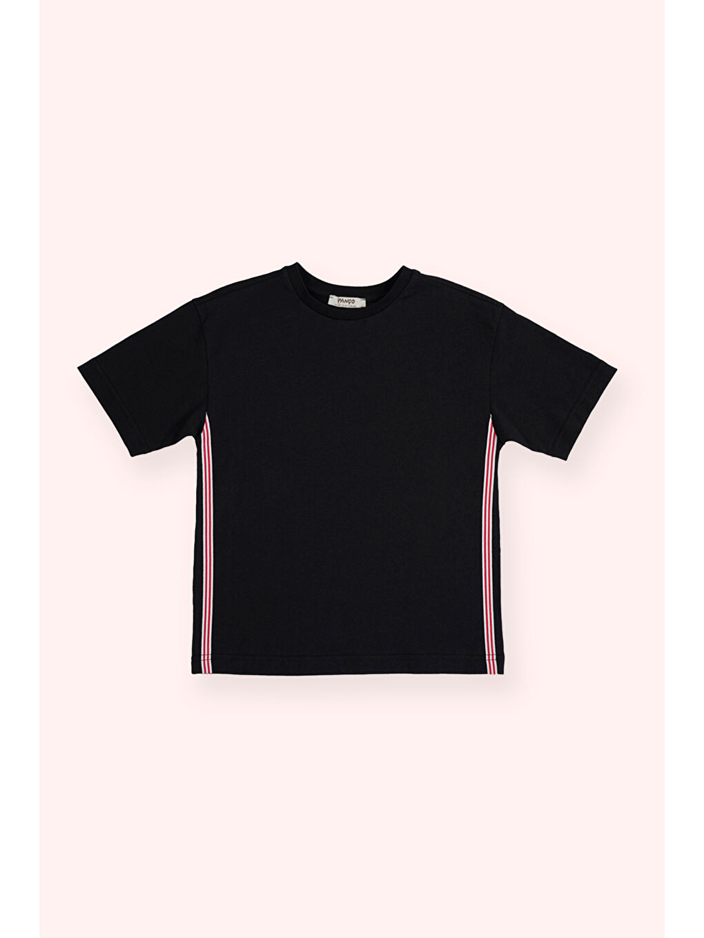 Erkek Çocuk Yanları Şerit Detaylı Siyah Tişört-1