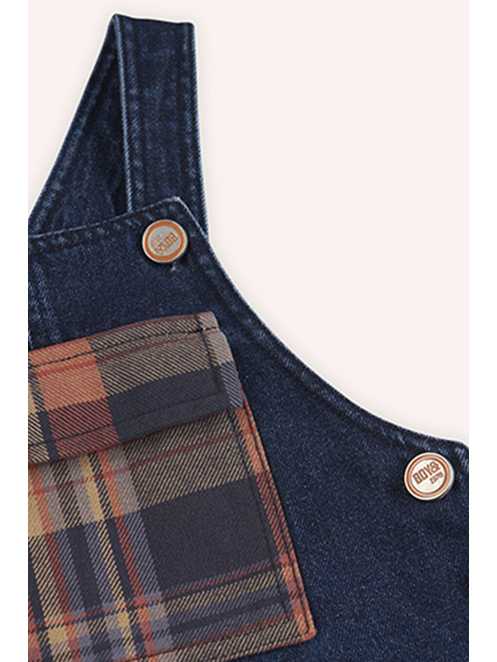 Erkek Bebek Ekose Kumaş Garnili Lacivert Jean Salopet-1