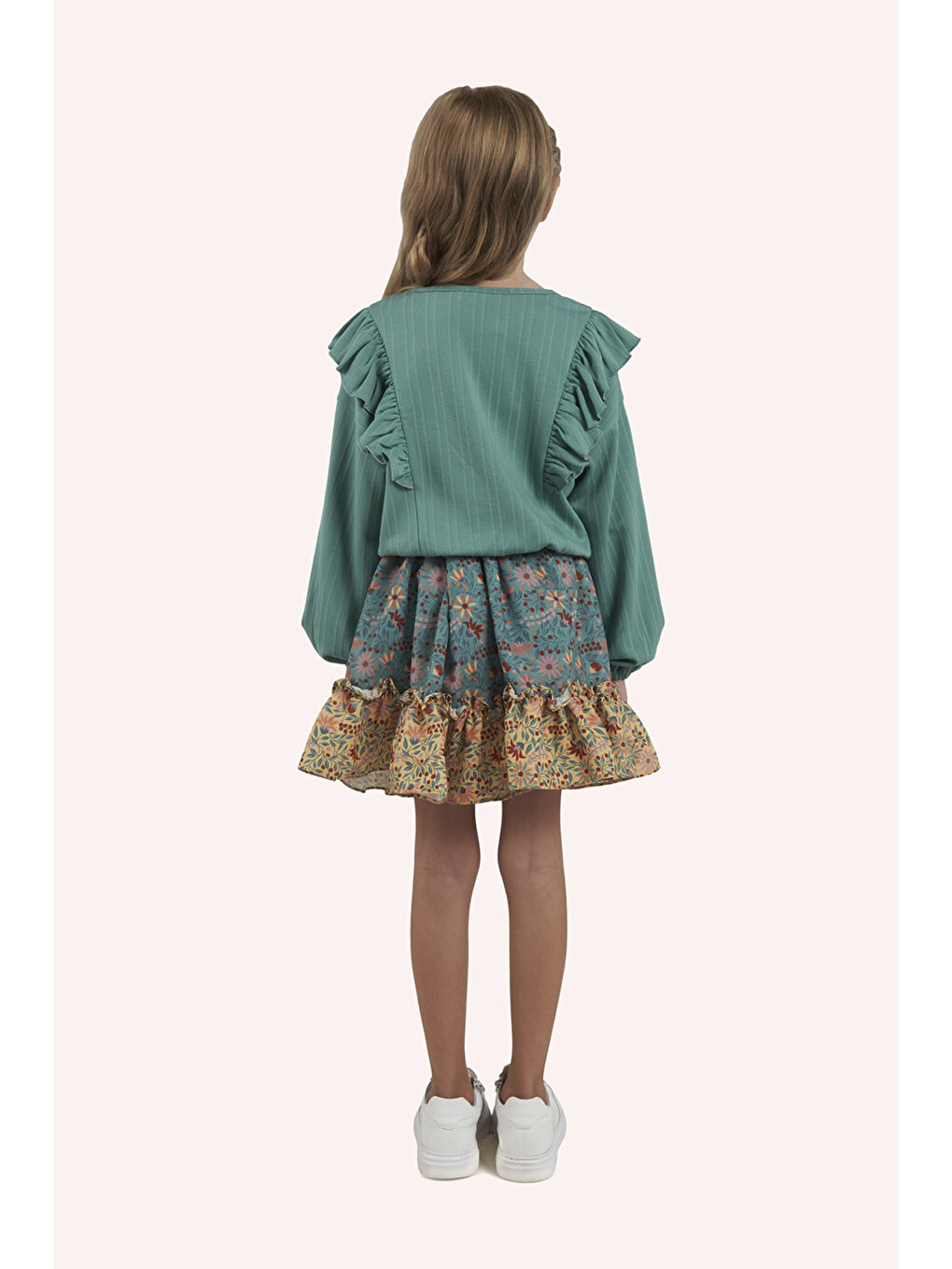 Kız Çocuk Beli Lastikli Yeşil Bluz-1