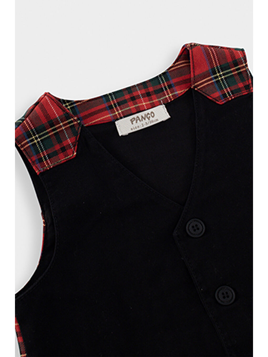 Erkek Bebek Arkası Ekoseli Siyah Yelek-2