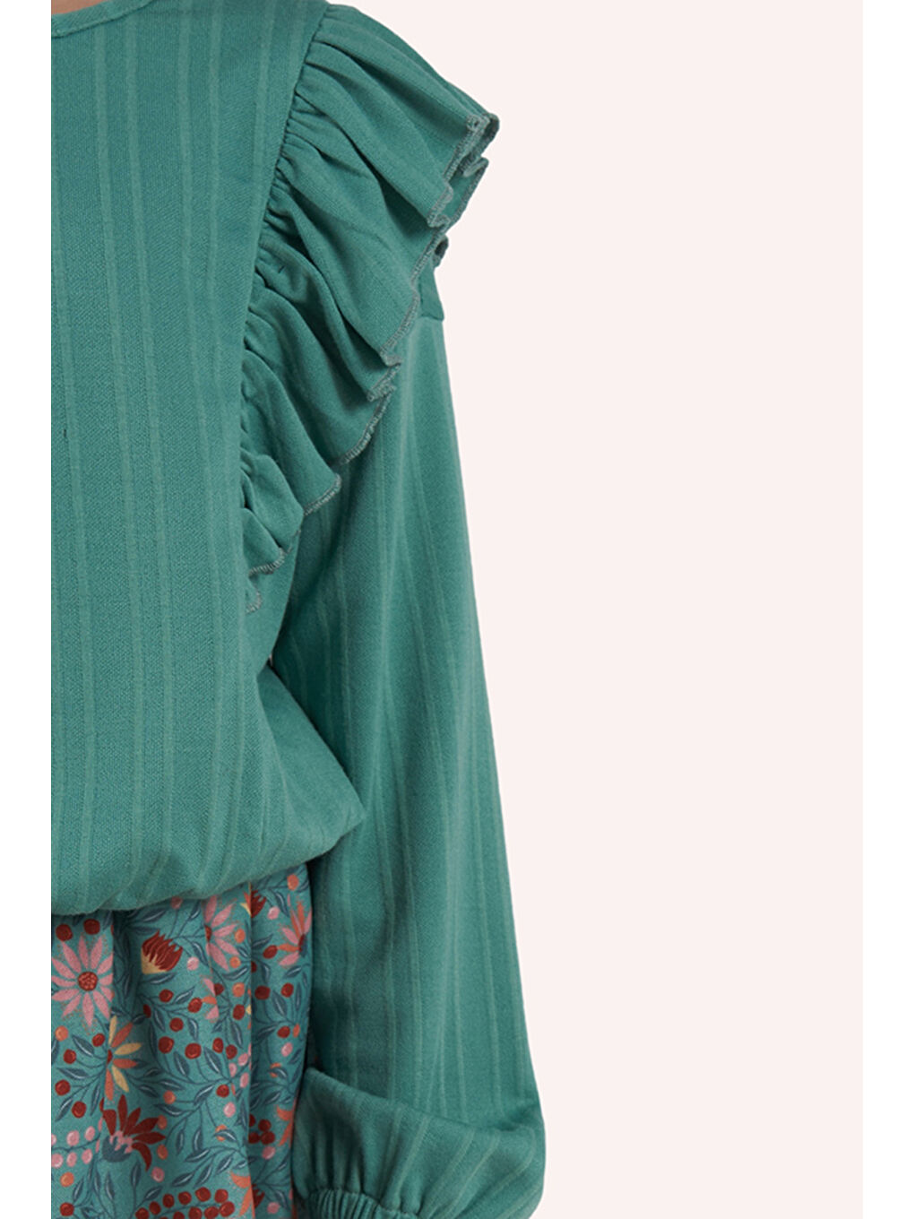 Kız Çocuk Beli Lastikli Yeşil Bluz-2