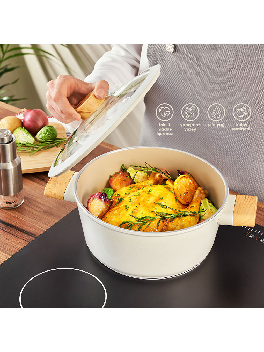 Beyaz Swiss Crystal Derin Tencere 24 cm-6