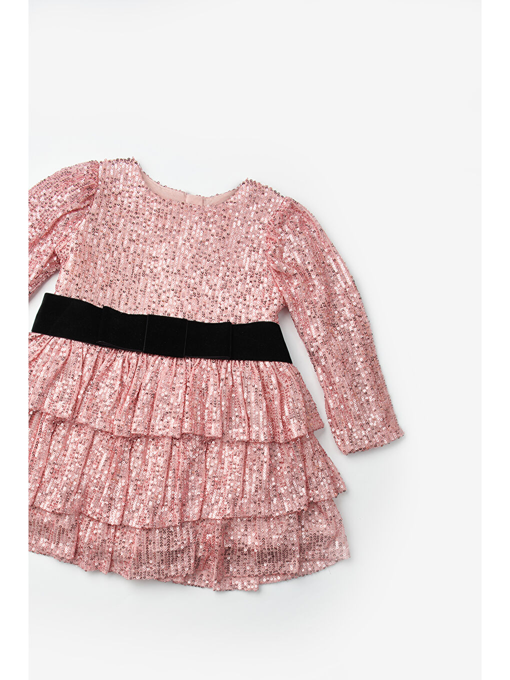 Pembe Pullu Katlı Kız Çocuk Elbise - Liona-6