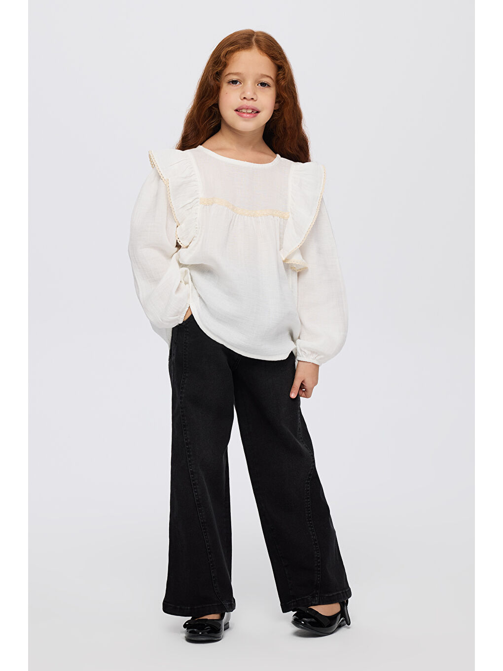 Kız Çocuk Dantel Detaylı Ekru Bluz
