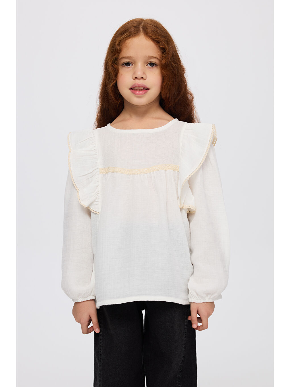 Kız Çocuk Dantel Detaylı Ekru Bluz-2