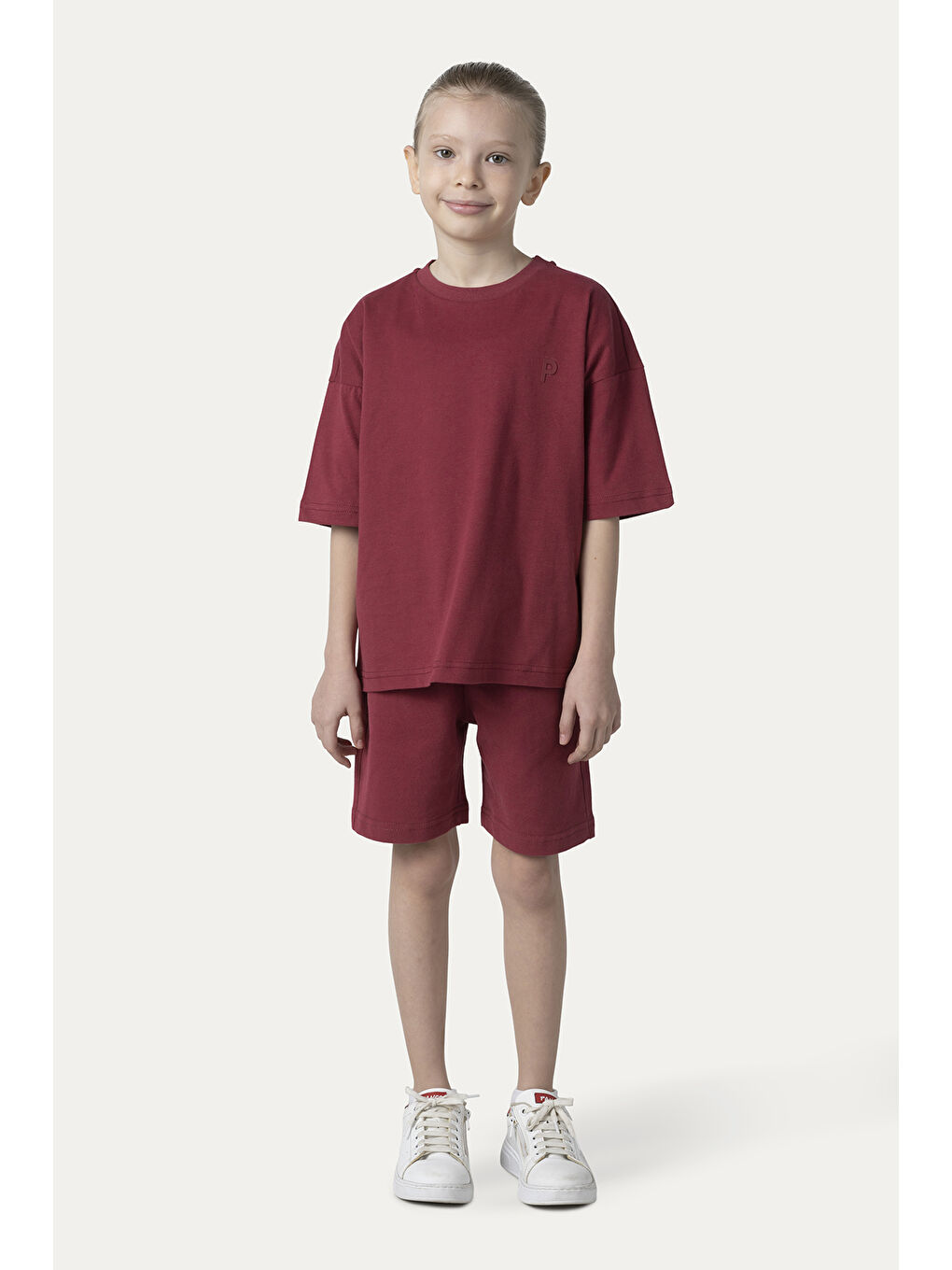 Unisex Çocuk Kısa Kollu Bordo Tişört-5