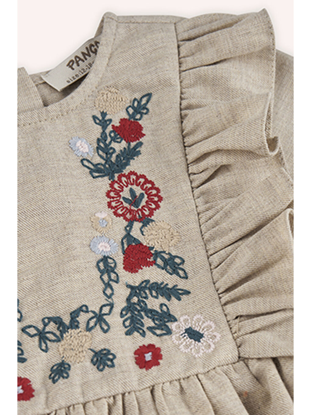 Kız Bebek Nakış Detaylı Bej Elbise-2