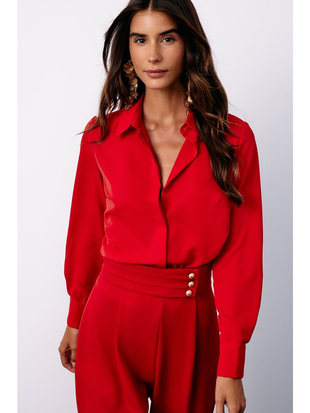 Klasik Düz Gömlek - Kırmızı-1