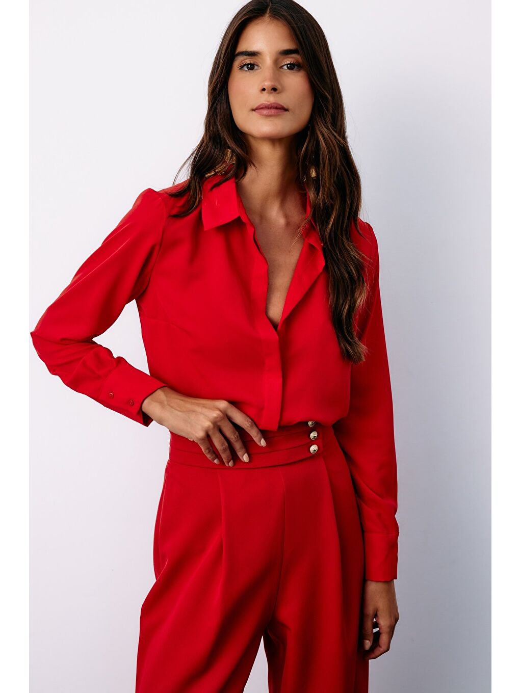 Klasik Düz Gömlek - Kırmızı-2