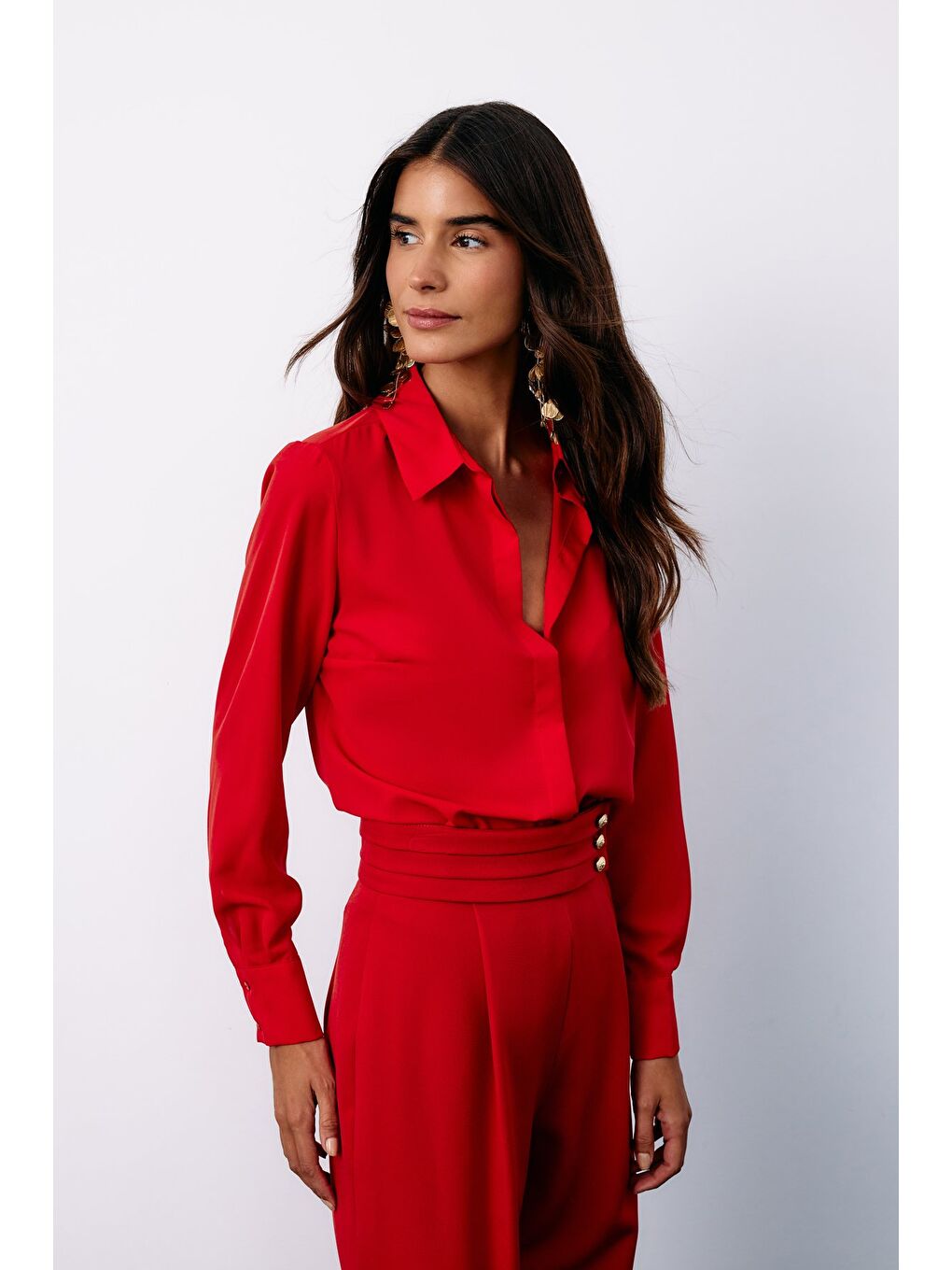 Klasik Düz Gömlek - Kırmızı-4