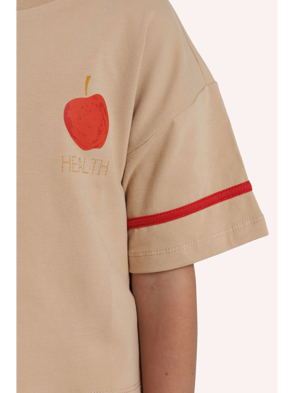 Kız Çocuk Baskı Detaylı Bej Tişört-1