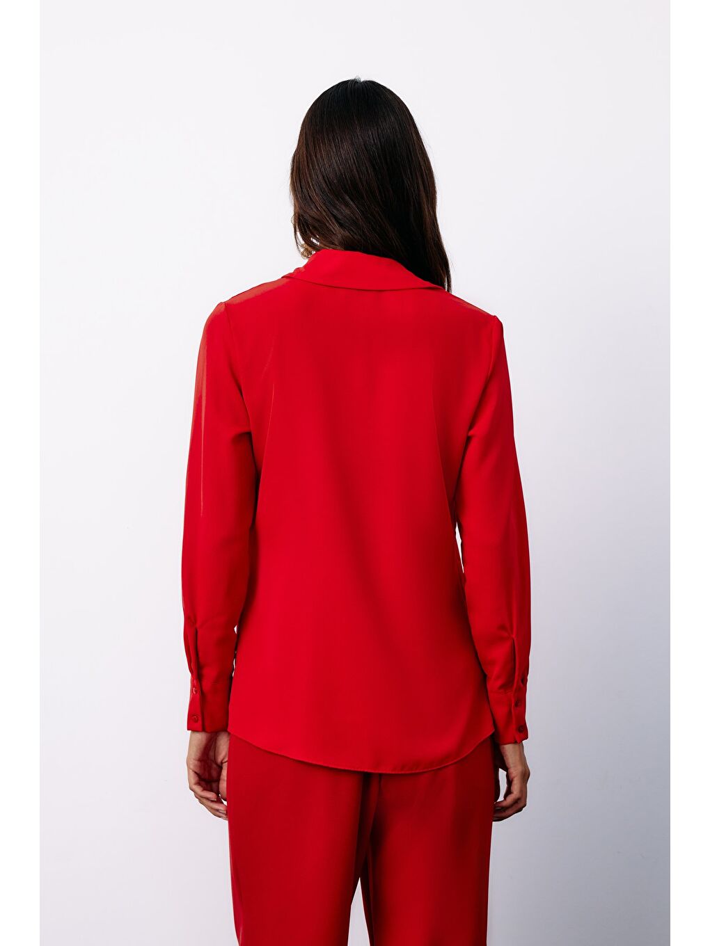 Klasik Düz Gömlek - Kırmızı-7