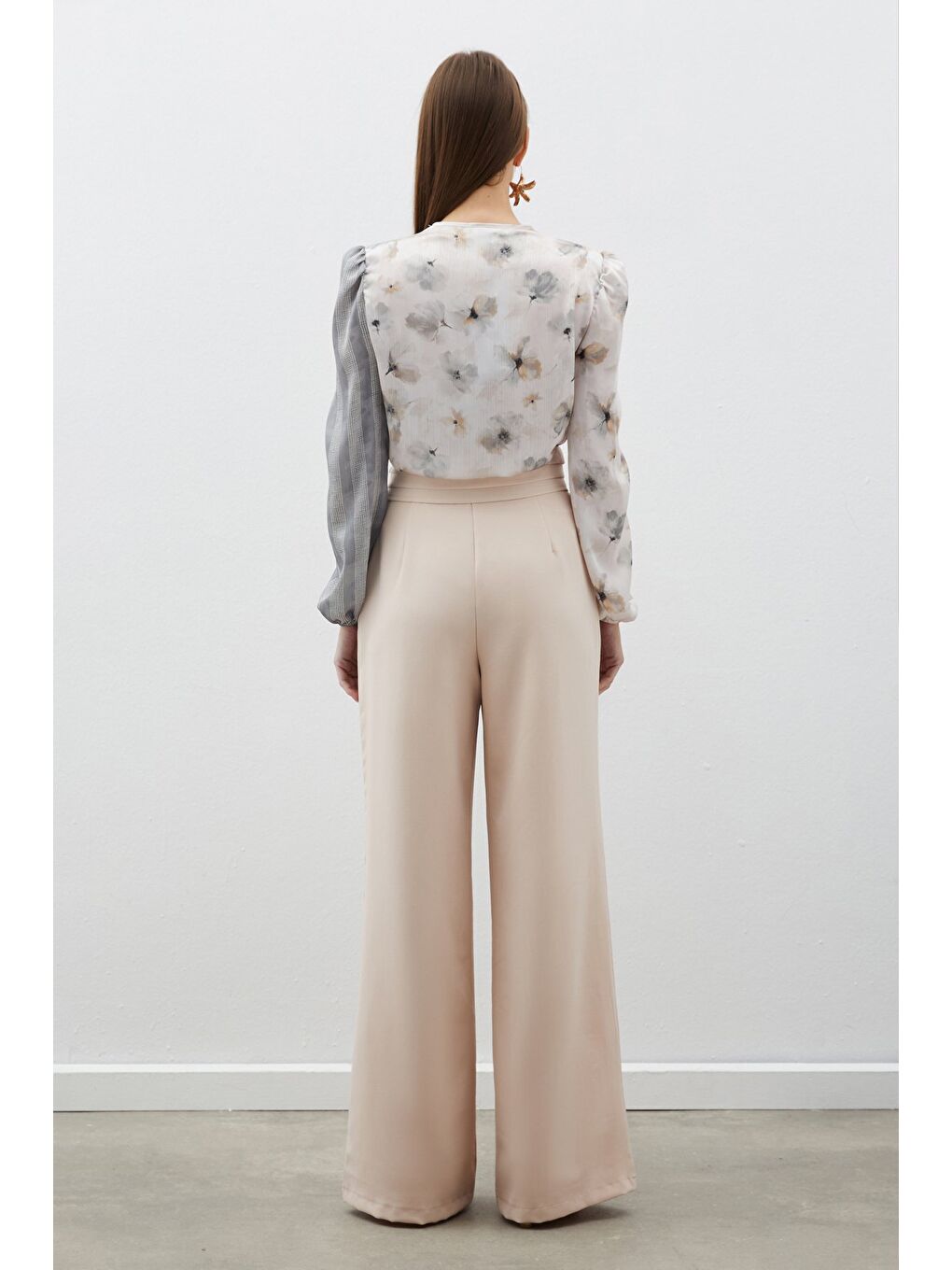 Çift Desenli Kruvaze Bodysuit Bluz - Gri-5