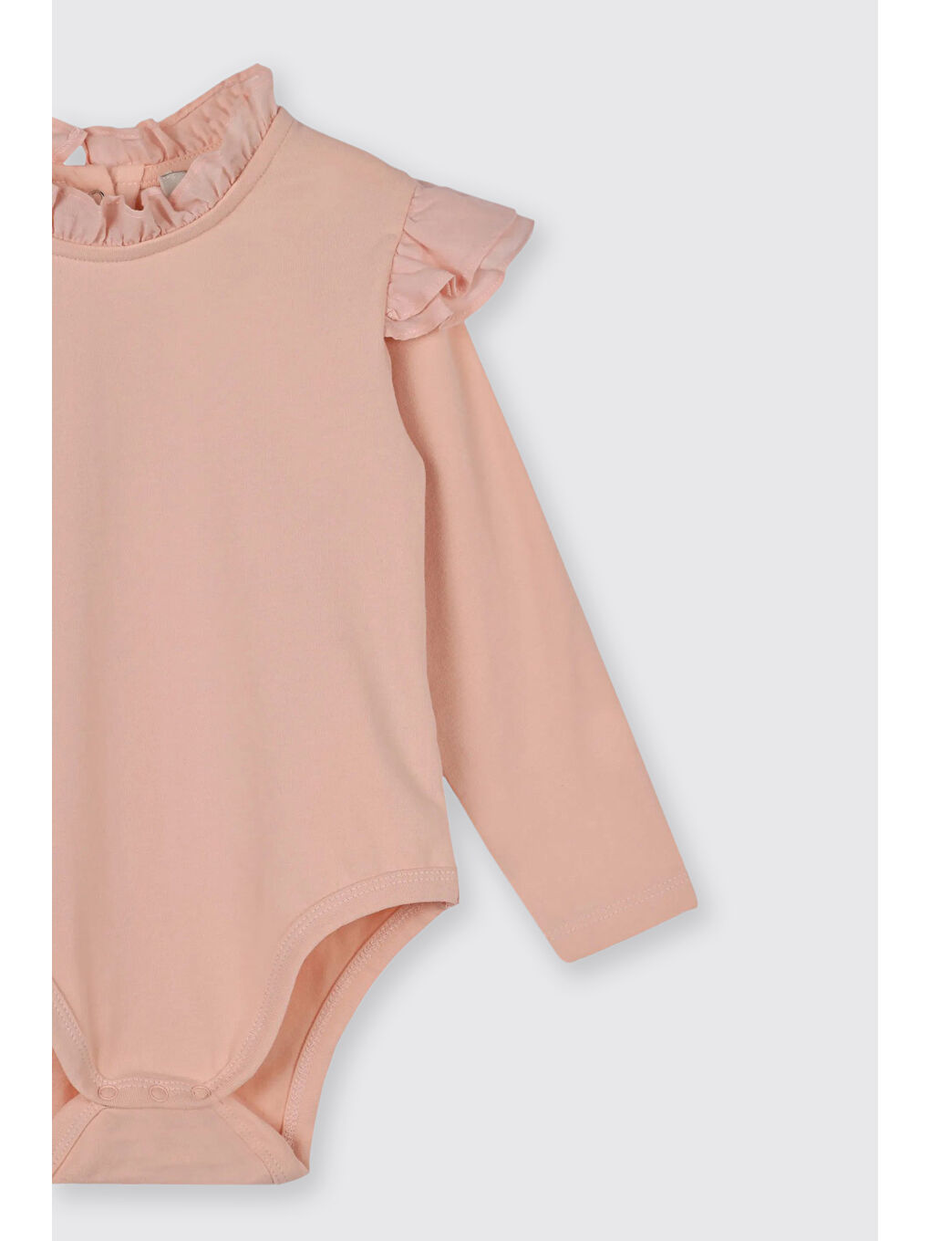 Pembe Kız Bebek Fırfır Detaylı Uzun Kollu Pudra Body-1