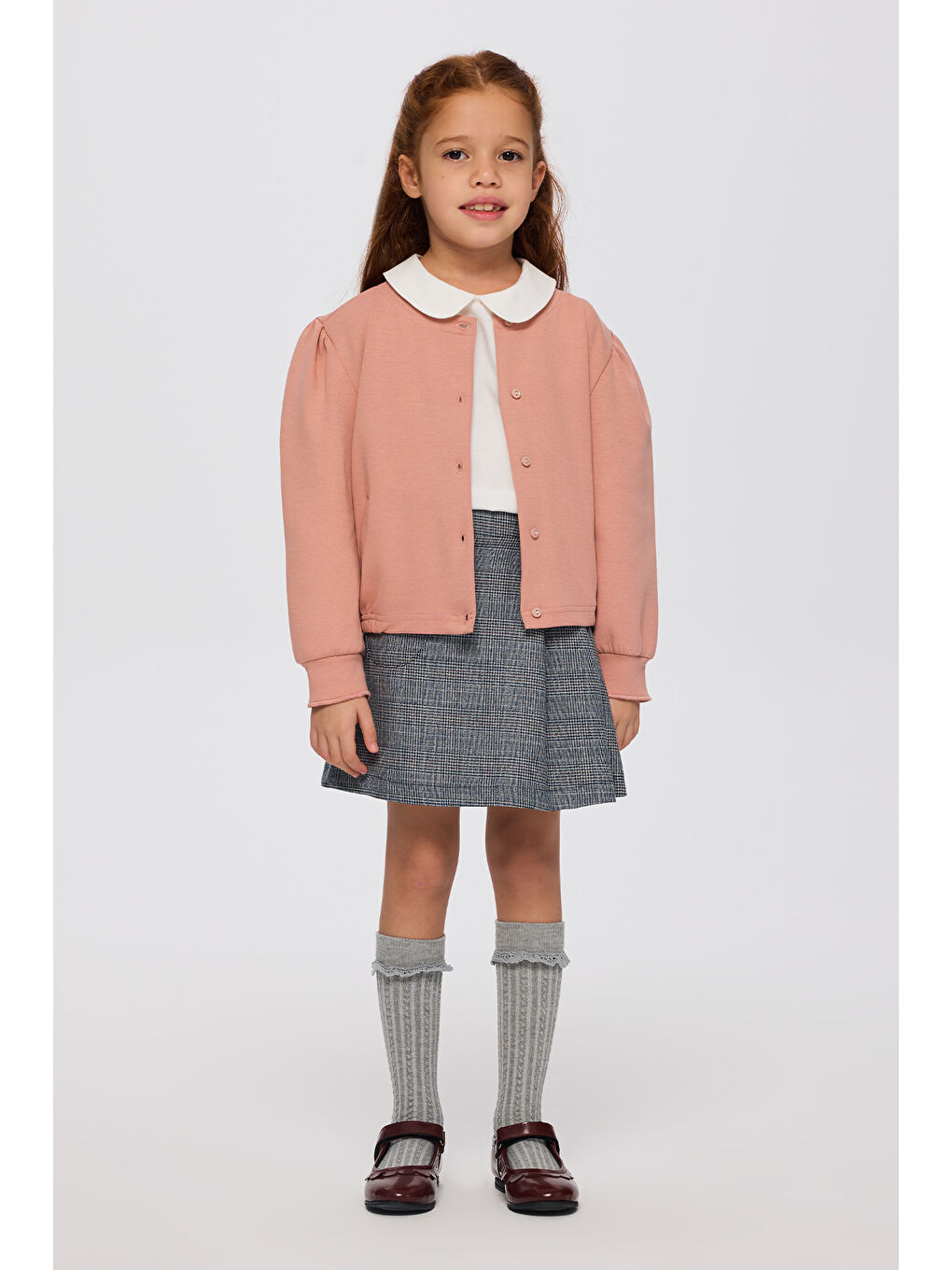 Pembe Kız Çocuk Düğmeli Gül Rengi Hırka