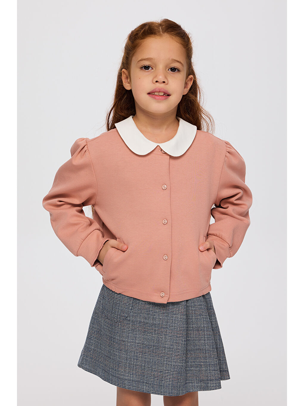 Pembe Kız Çocuk Düğmeli Gül Rengi Hırka-1