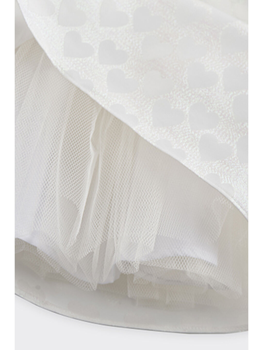 Kız Çocuk Kalp Desenli Beyaz Abiye Elbise-3