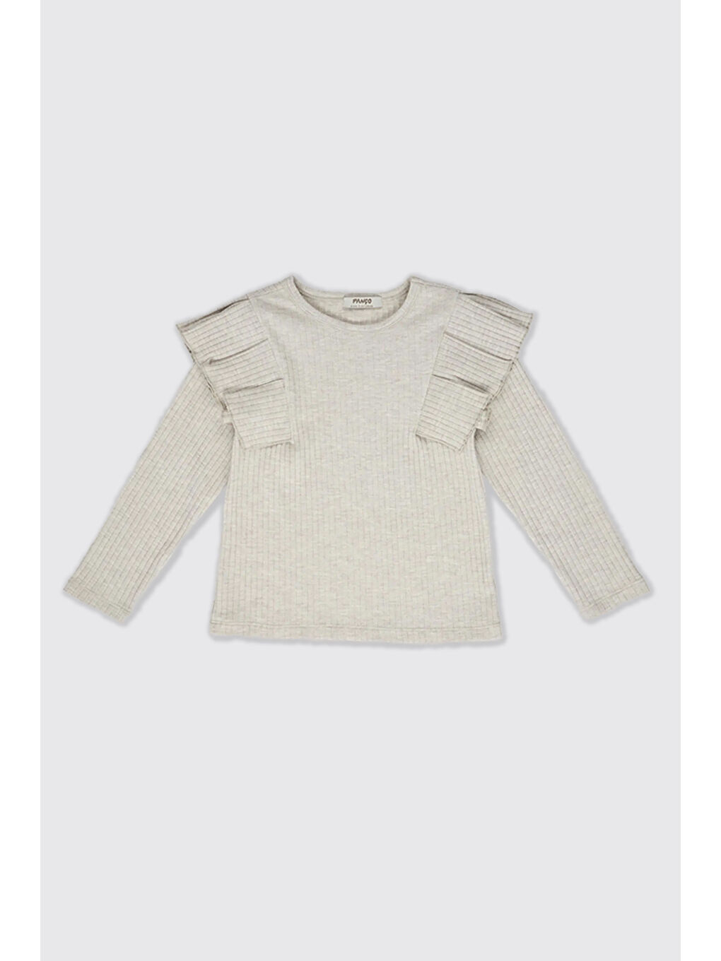 Kız Çocuk Kolları Fırfır Detaylı Bej-Melanj Tişört