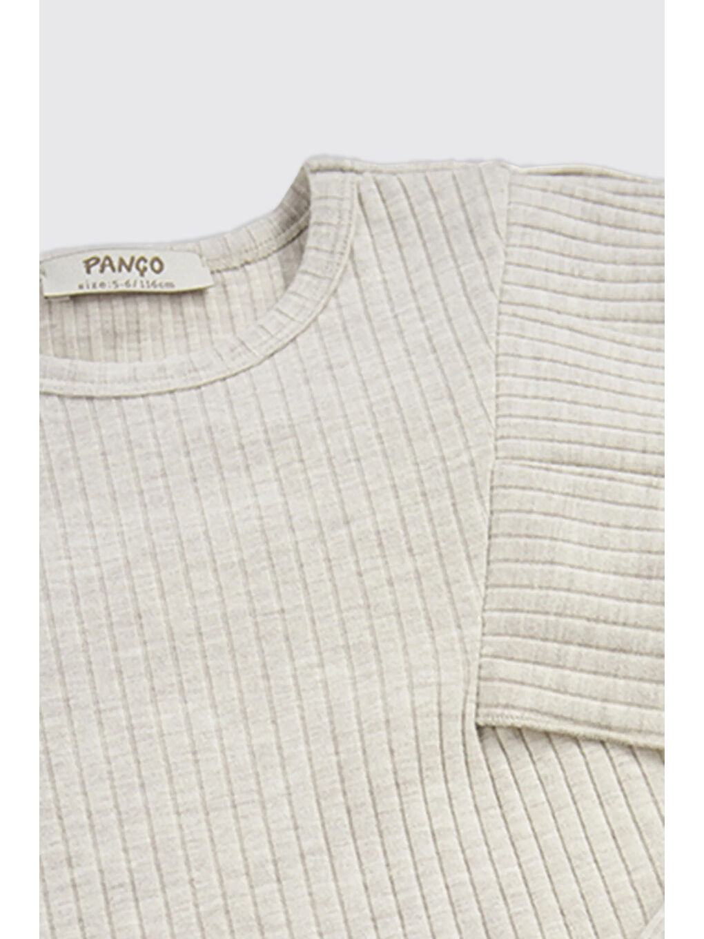 Kız Çocuk Kolları Fırfır Detaylı Bej-Melanj Tişört-2